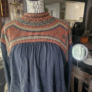 Free People Black Top with Orange Embroidery